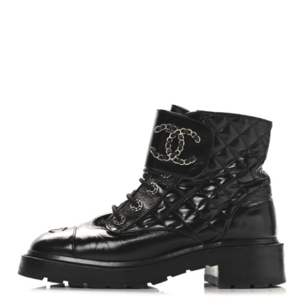 CHANEL black patent leather boots